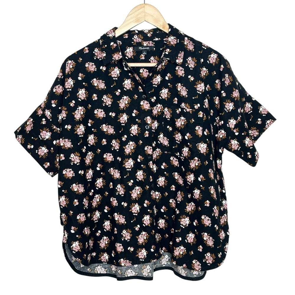 Madewell Floral Corduroy Shirt Womens Size Small Short Sleeve Cottagecore Boho